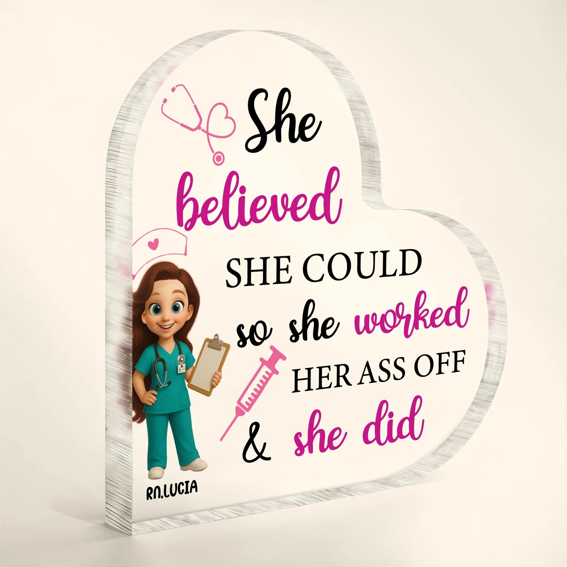 Plaque material and size view - Personalized Nurse Acrylic Plaque