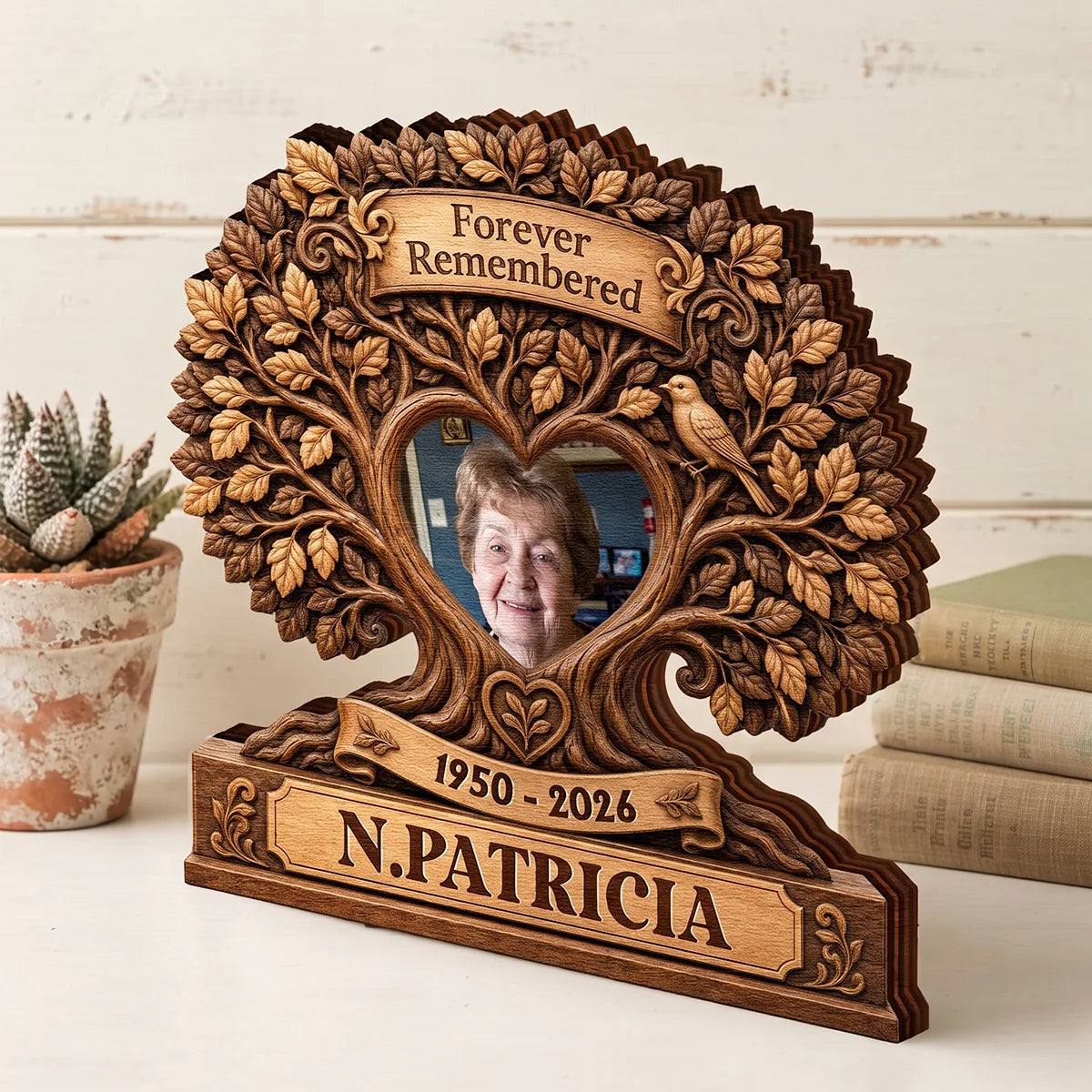 Forever Remembered Custom Photo Wooden Block - Personalized Memorial Sympathy Gift