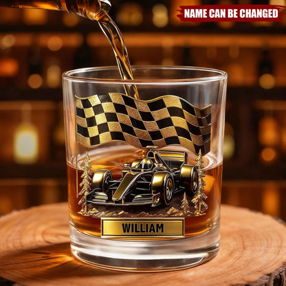 Custom Race Car Personalized Whiskey Glass - Gift for Racing Fans Dad