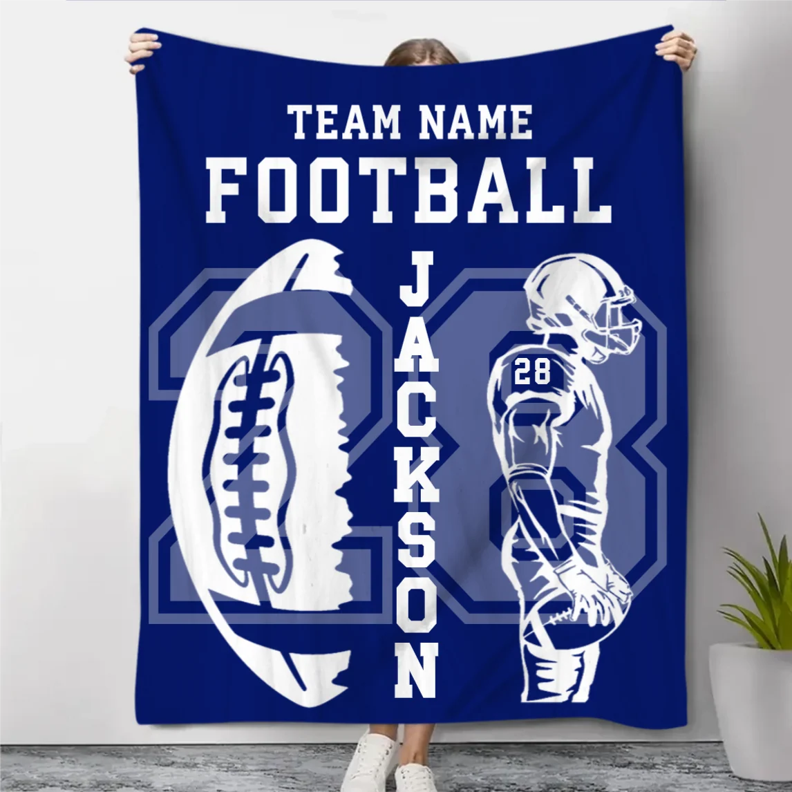 Custom Football Player Name & Jersey Number Blanket - Personalized Team Keepsake