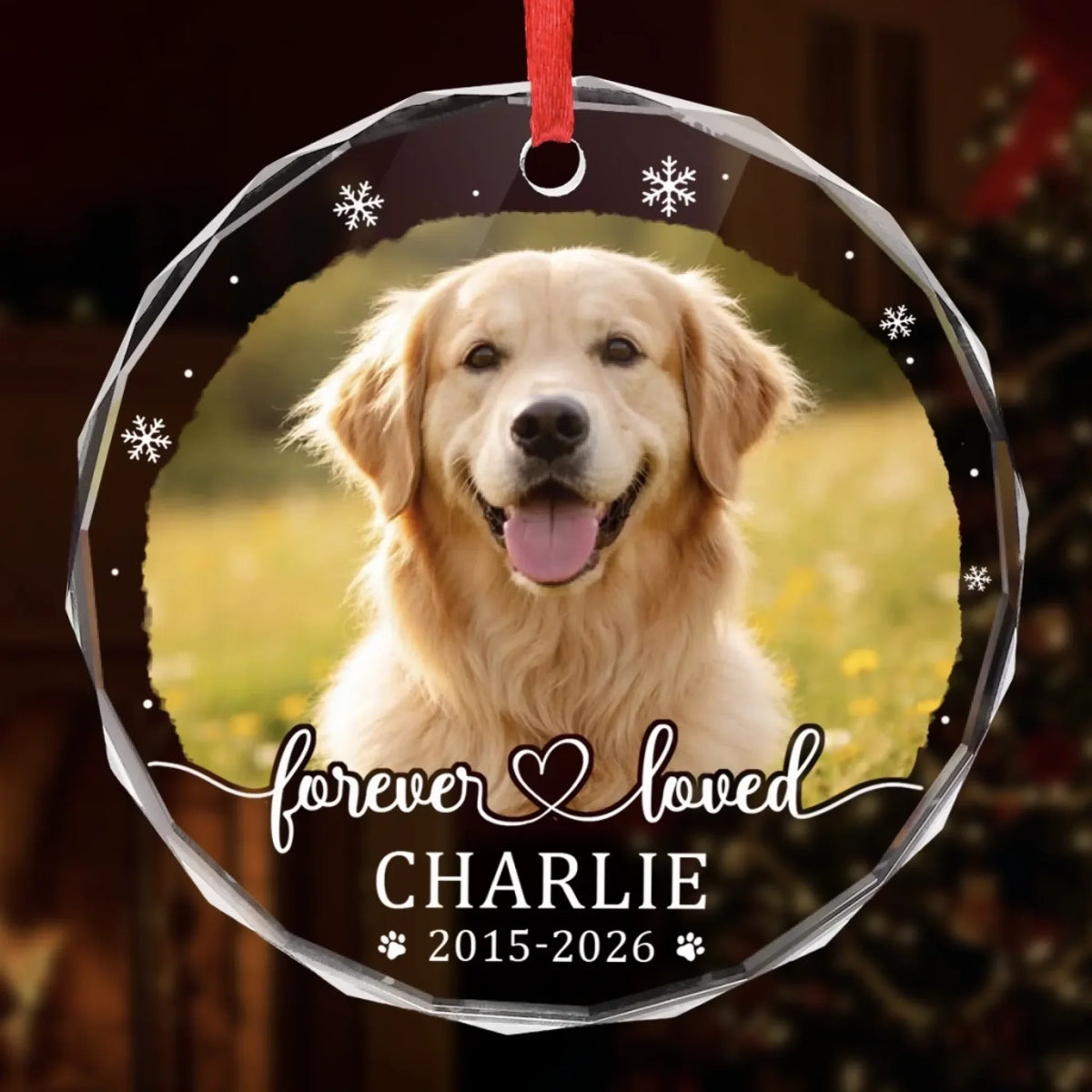 "Forever Loved" Custom Pet Memorial Glass Ornament - Personalized Photo Memorial Keepsake Gift