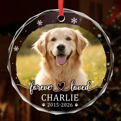 "Forever Loved" Custom Pet Memorial Glass Ornament - Personalized Photo Memorial Keepsake Gift