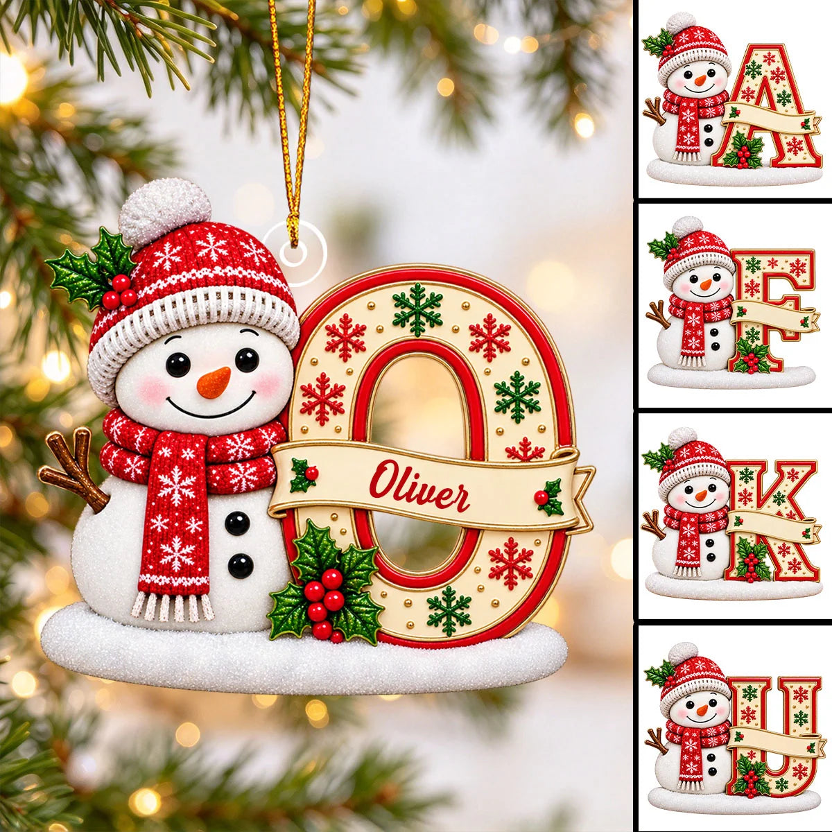 Cute Snowman Initial Personalized Acrylic Christmas Ornament - Holiday Keepsake Gift for Family