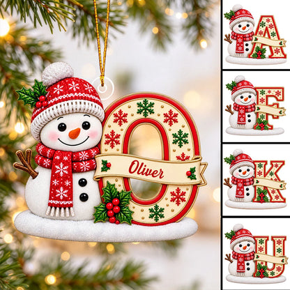 Cute Snowman Initial Personalized Acrylic Christmas Ornament - Holiday Keepsake Gift for Family