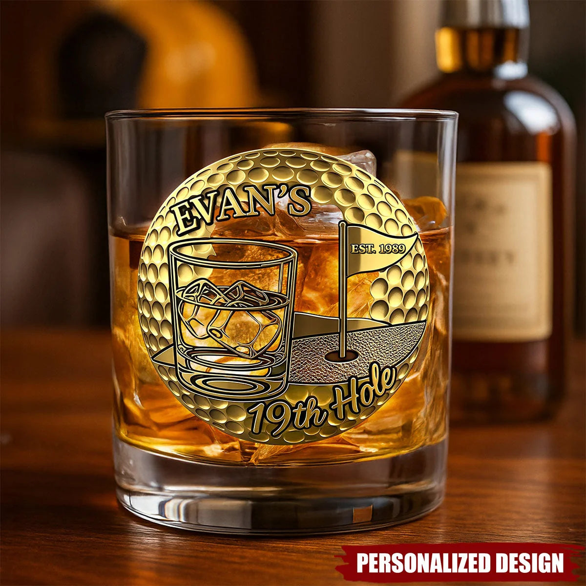 "19th Hole" Personalized Golf Whiskey Glass - Custom Gifts for Golfers