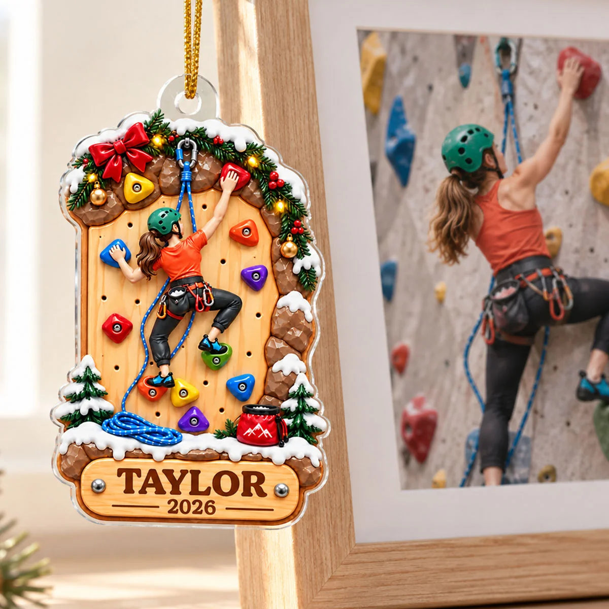 Personalized Rock Climbing Ornament - Custom Name Acrylic Keepsake for Kids & Climbers