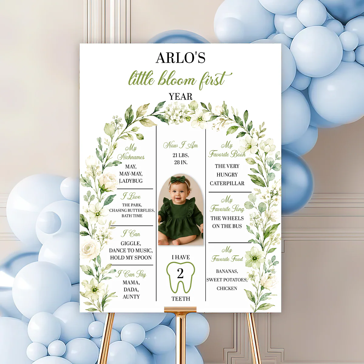 Personalized Baby First Birthday Milestone Poster personalization view for Kids/Babies
