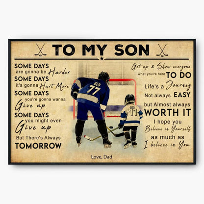 To My Son Personalized Hockey Canvas / Poster - Custom Ice Hockey Player Wall Art Gift