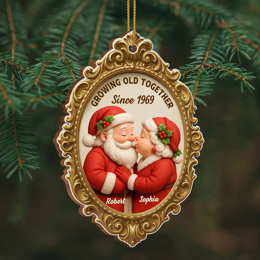 "Growing Old Together Since" Personalized Wood Ornament - Christmas Holiday Keepsake Gift for Couples