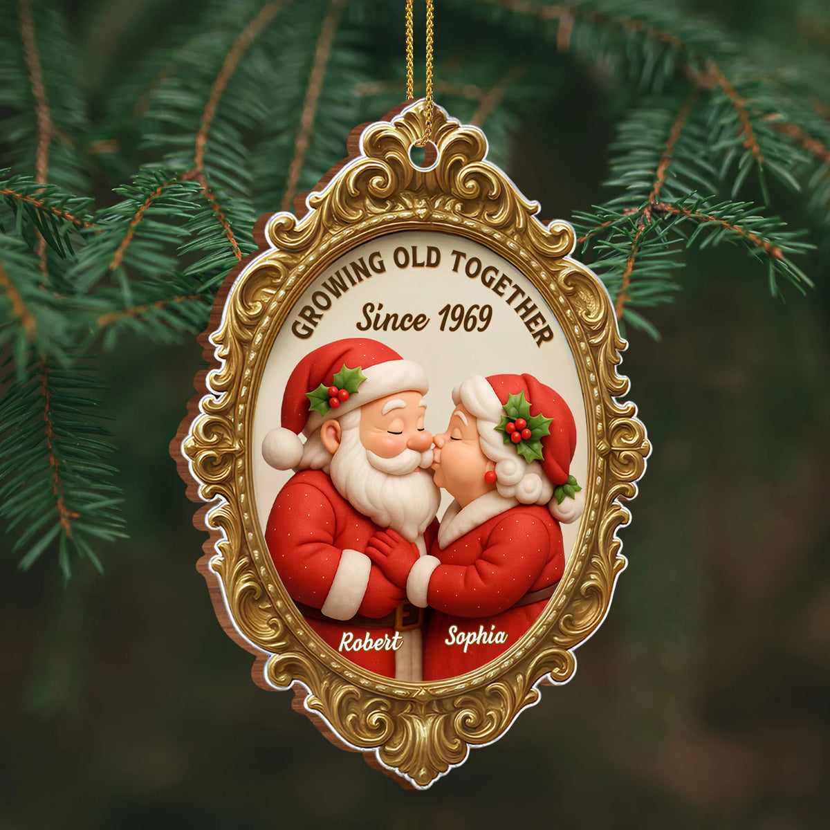 "Growing Old Together Since" Personalized Wood Ornament - Christmas Holiday Keepsake Gift for Couples