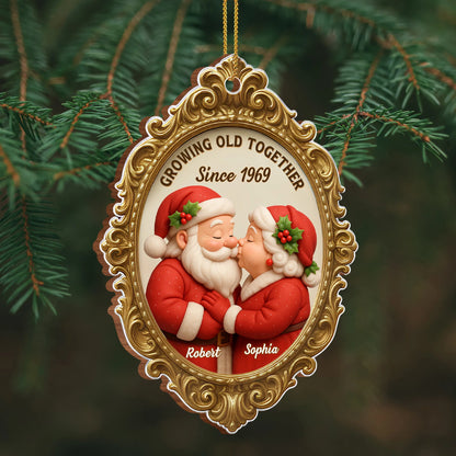 "Growing Old Together Since" Personalized Wood Ornament - Christmas Holiday Keepsake Gift for Couples