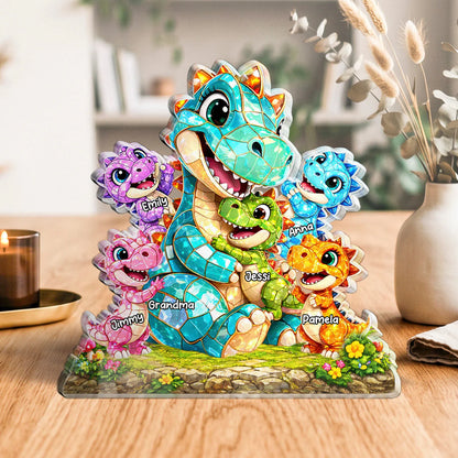 Personalized Dino Family Acrylic Plaque for Grandma with personalized design details for meaningful gifting image 6