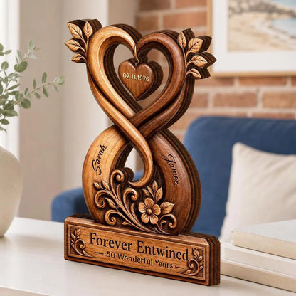 Forever Entwined Infinity Heart Personalized Wooden Block - Anniversary Keepsake for Couples