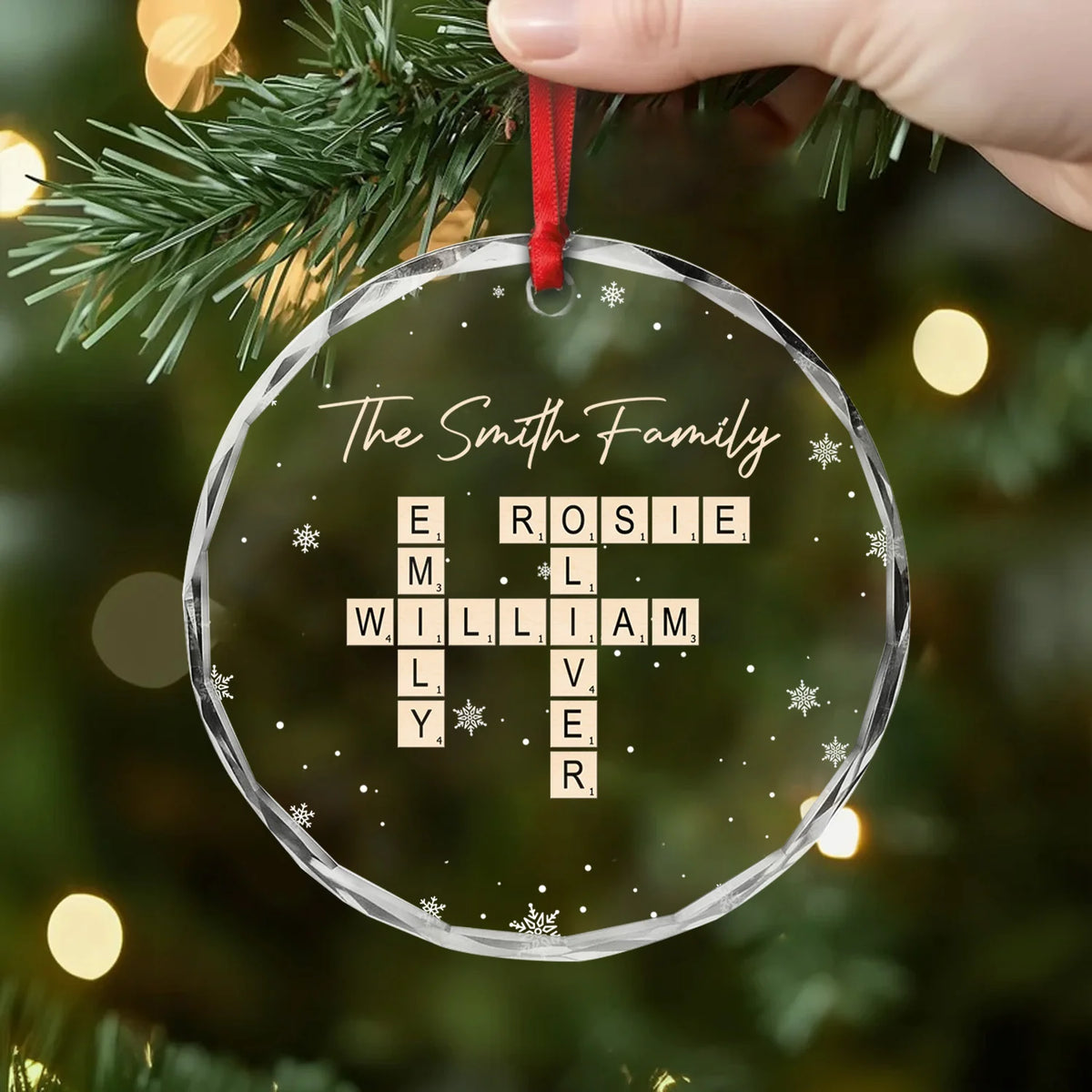 Custom Crossword Family Names Glass Ornament - Personalized Christmas Gift for Family