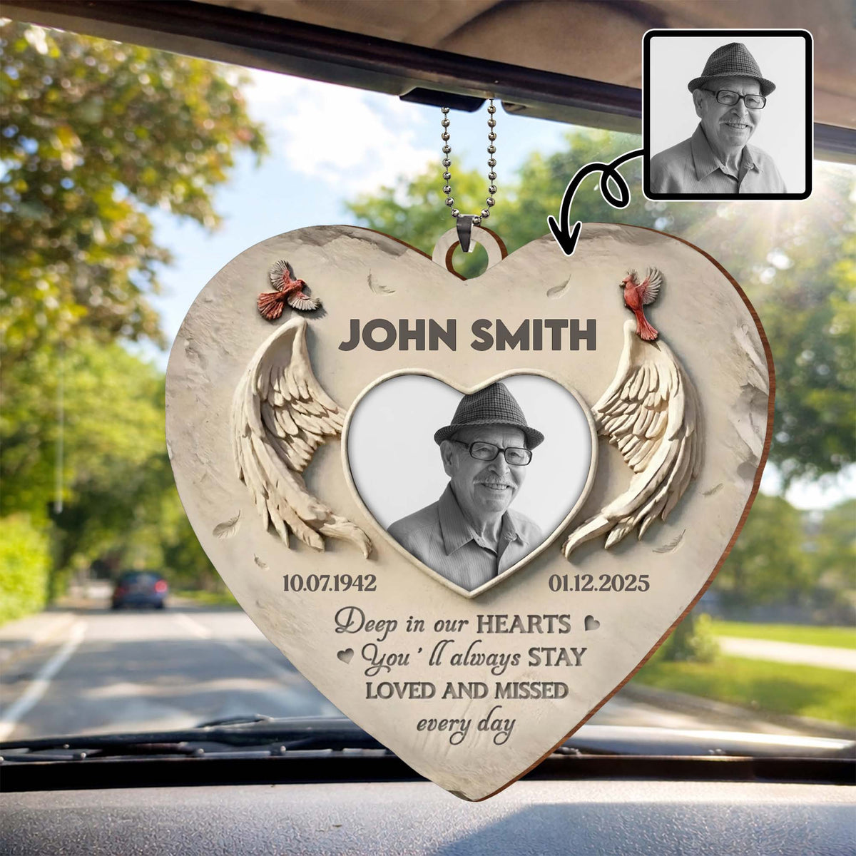 Deep in Our Hearts, Loved And Missed, Wings Heart Photo Frame