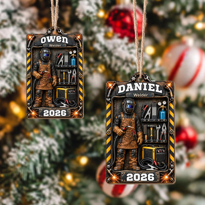 Welder Toolbox Personalized Wood Ornament - Custom Name Keepsake Gift for Dad Husband
