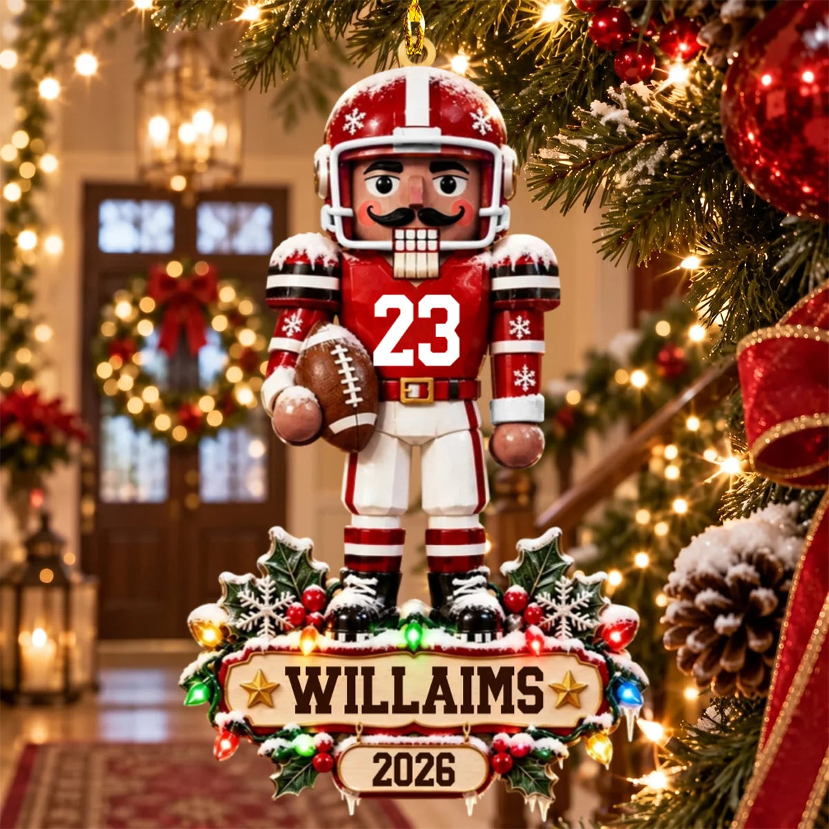 Personalized Football Nutcracker Wooden Ornament - Keepsake Christmas Gift for Son & Dad