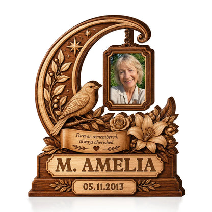 "Forever Remembered Always Cherished" Personalized Memorial Wooden Block - Custom Photo Sympathy Keepsake Gift for Family