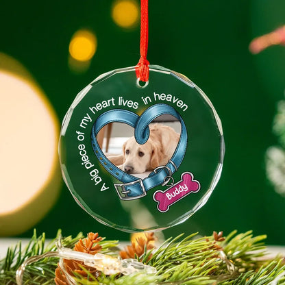 A Big Piece Of My Heart Lives In Heaven - Personalized Dog Memorial Glass Ornament Gift