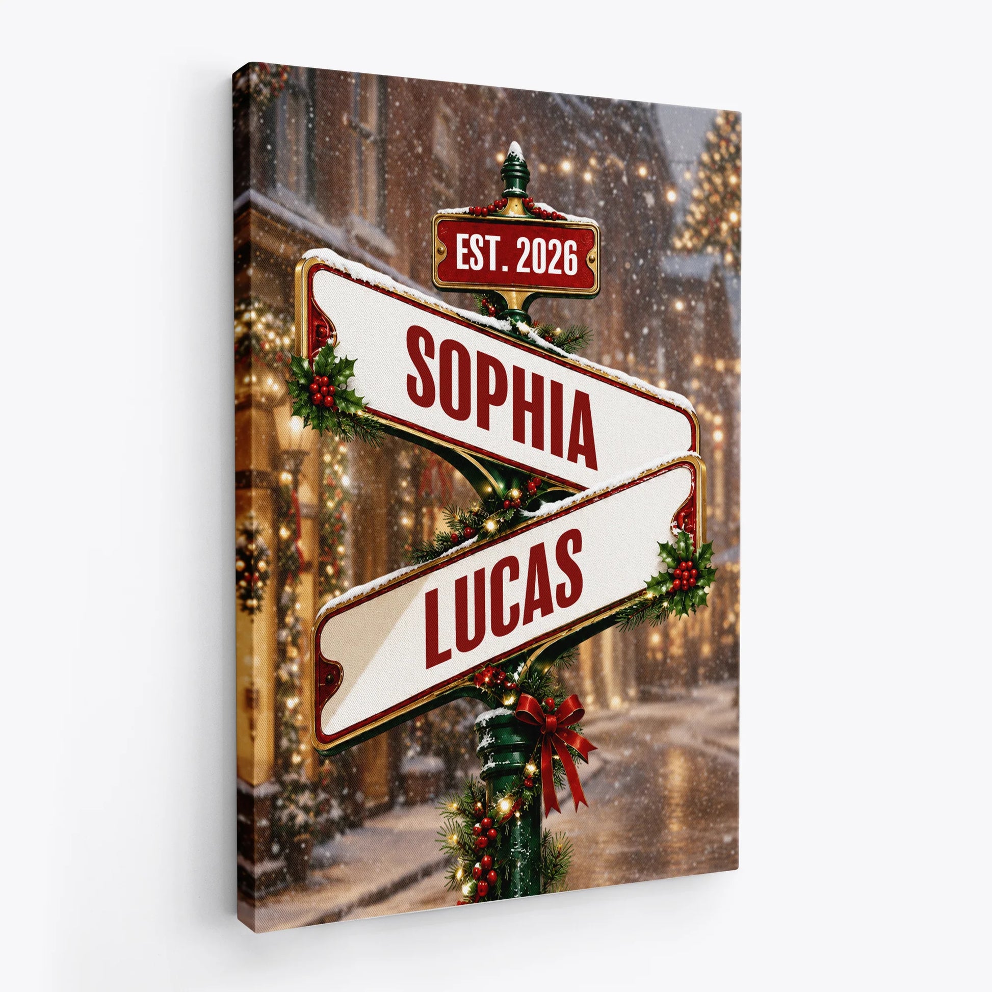 Custom Couple Street Signpost Canvas / Poster - Personalized Christmas Wall Art for Couples