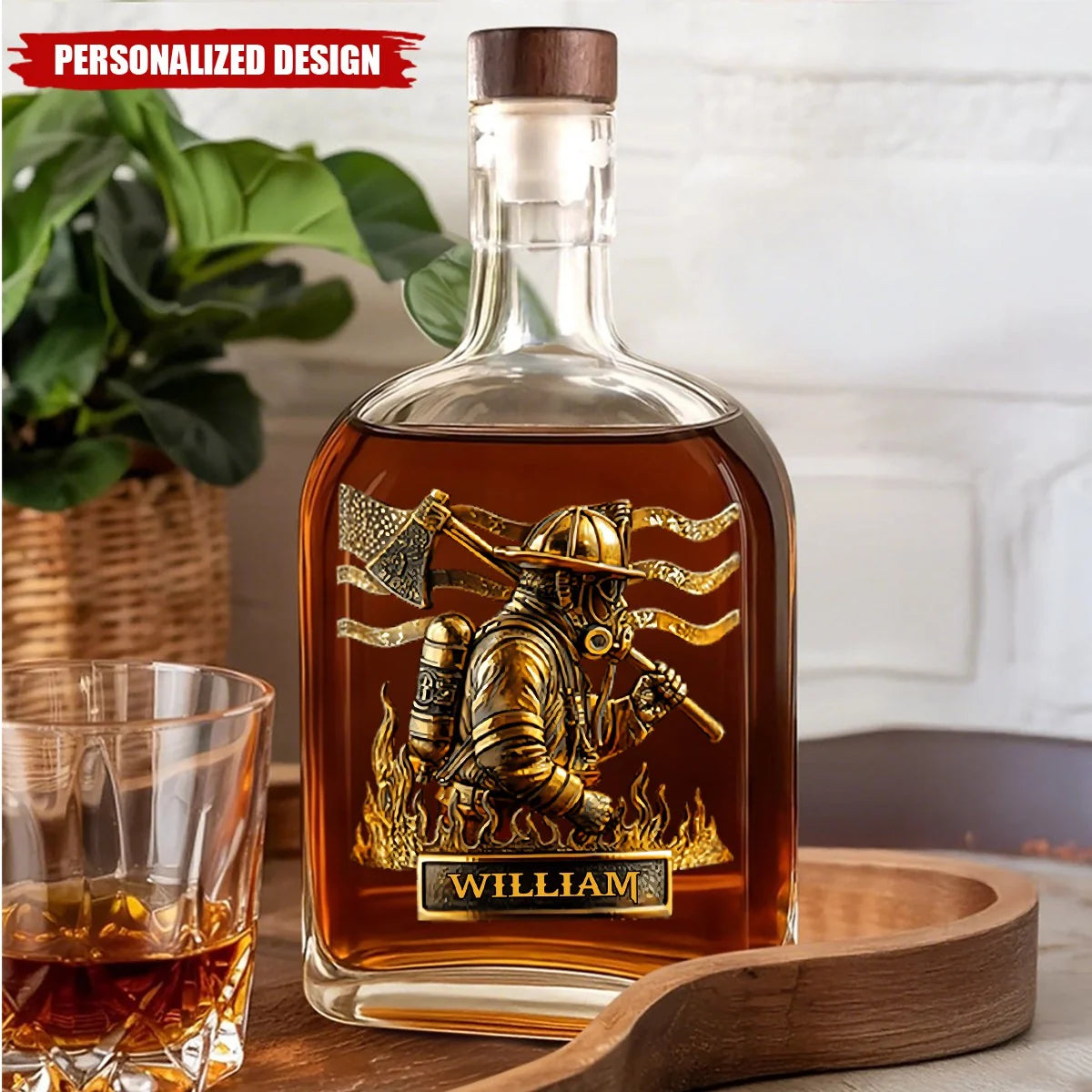 Proud Firefighter Personalized Whiskey Bottle - Custom Name Gift