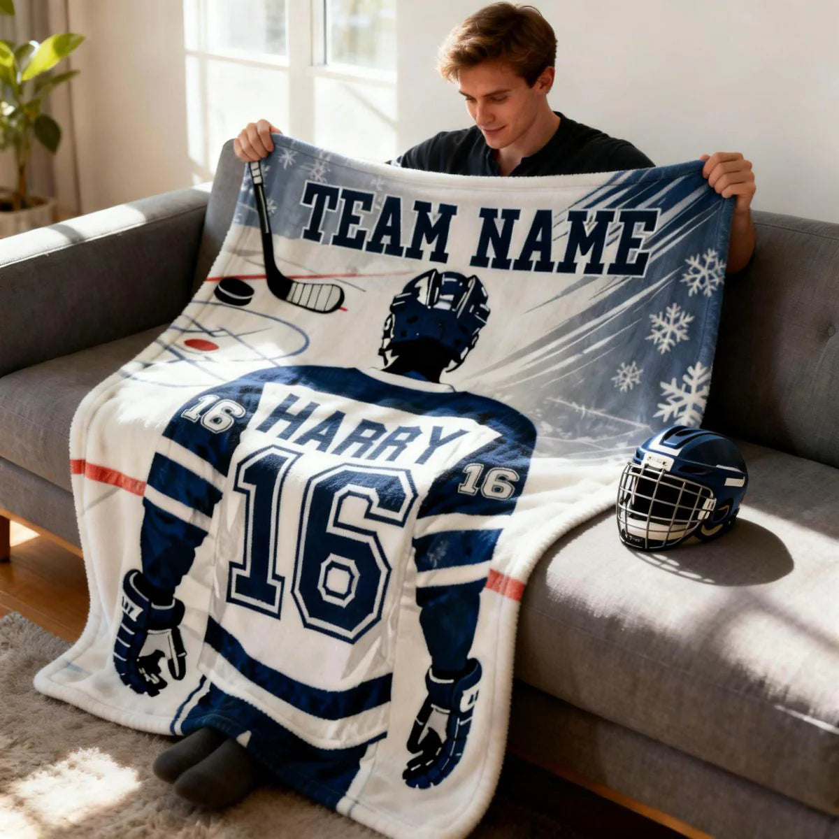Personalized Hockey Blanket personalization view for Son/Grandson
