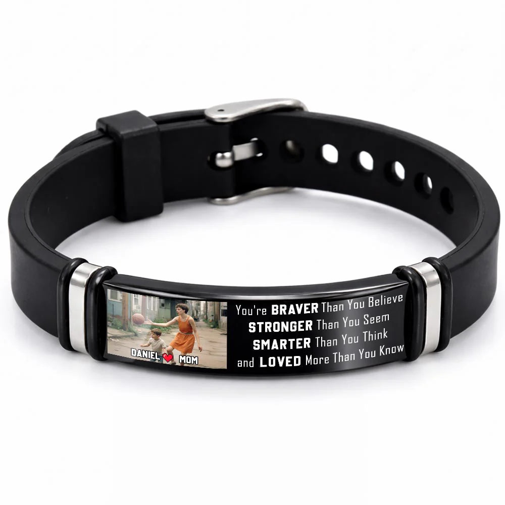 You're Braver Than You Believe -Personalized Photo Silicone Bracelet for Son Gift