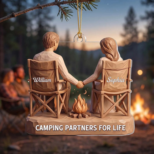 Camping Partners For Life Personalized Acrylic Ornament - Custom Christmas Keepsake Gift for Couples