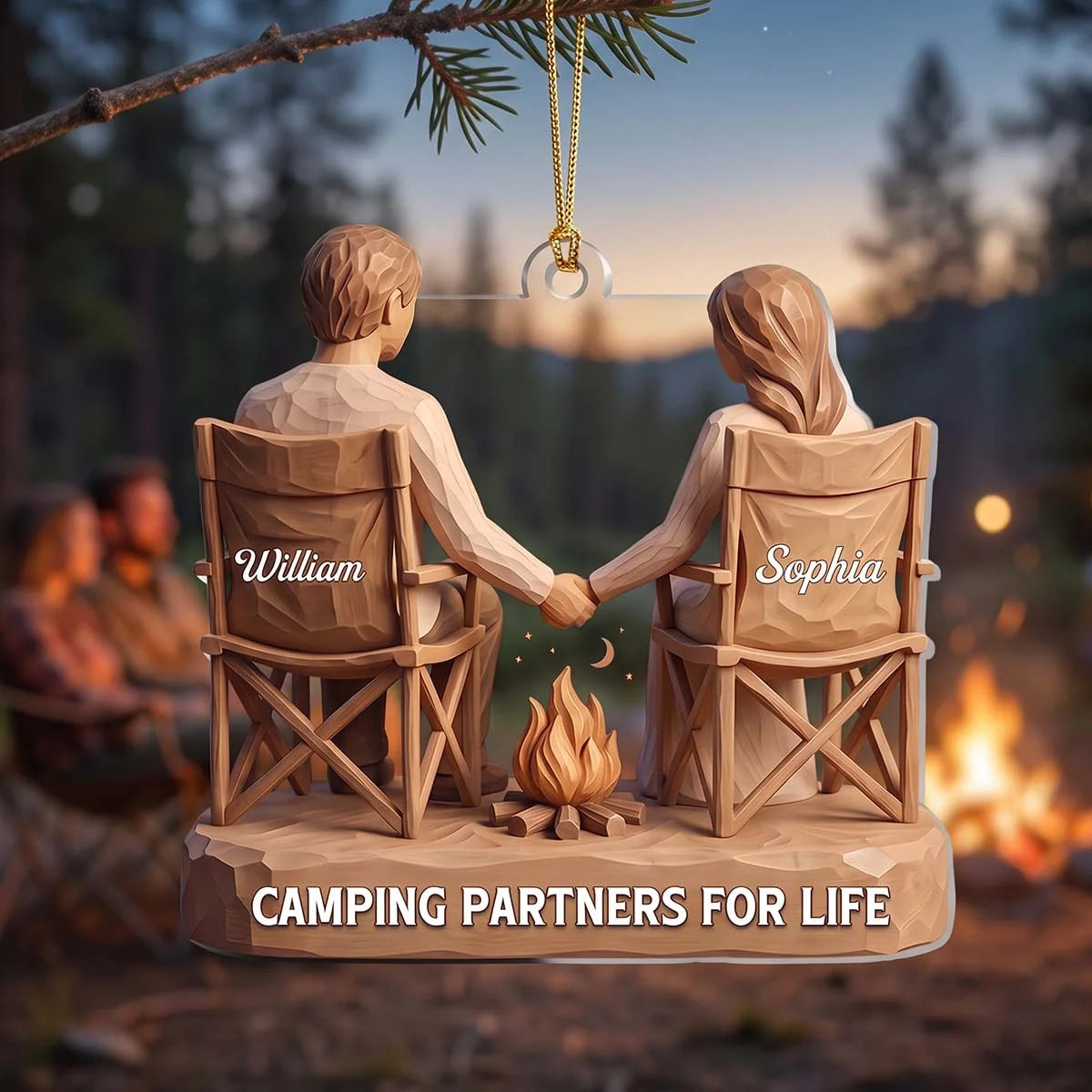 Camping Partners For Life Personalized Acrylic Ornament - Custom Christmas Keepsake Gift for Couples