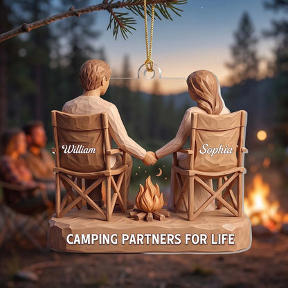 Camping Partners For Life Personalized Acrylic Ornament - Custom Christmas Keepsake Gift for Couples