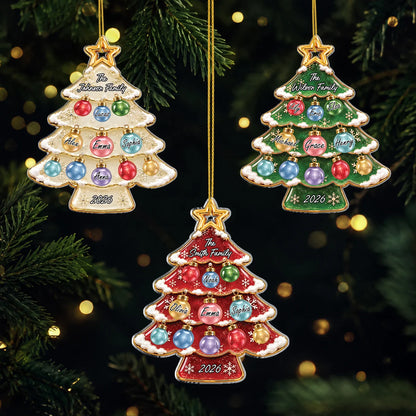 Personalized Christmas Tree Acrylic Ornament - Custom Family Names and Year Keepsake