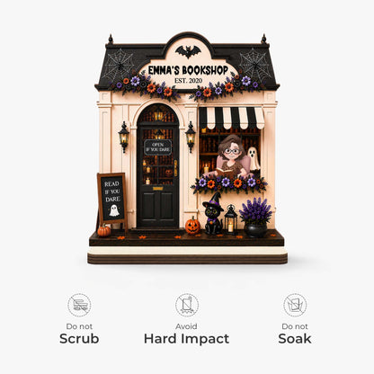 Custom Halloween Bookshop Wooden Plaque - Personalized Spooky Gift for Book Lovers