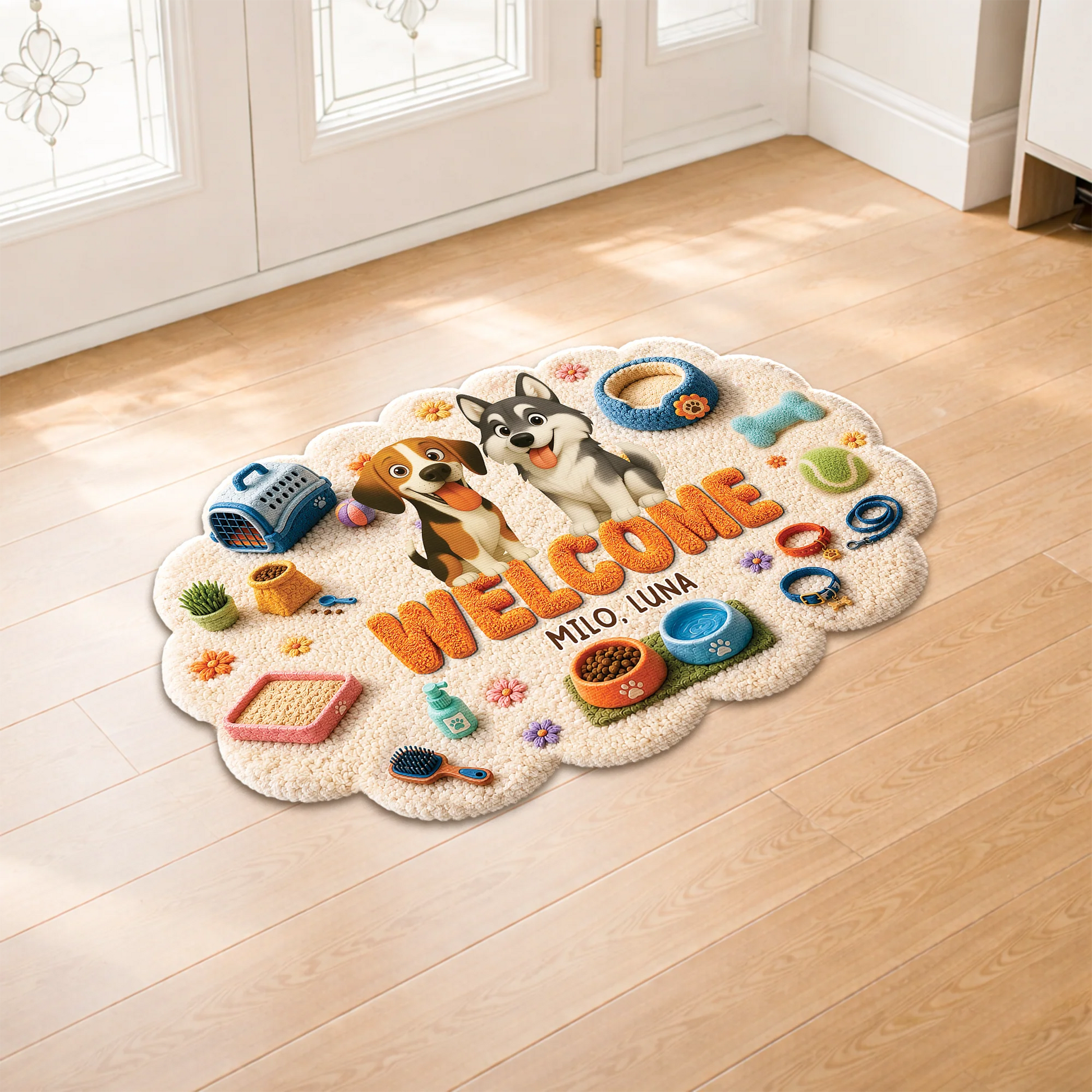 Welcome Pet Name Custom Dog Doormat - Personalized Shaped Floor Mat Gift for Dog Lovers