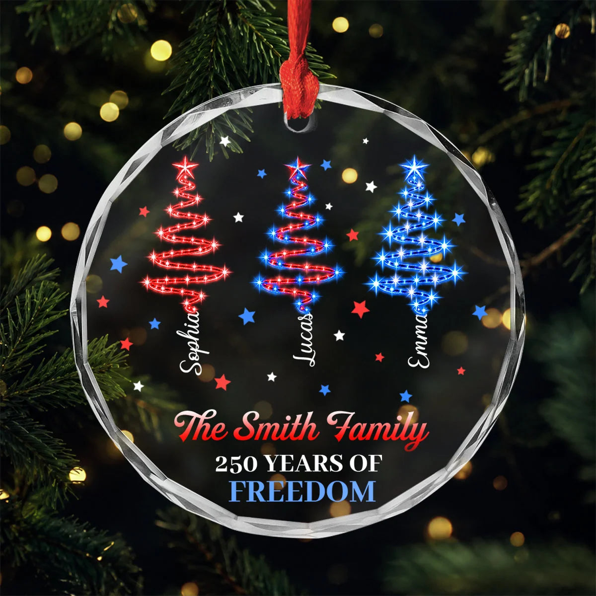 250 Years of Freedom Personalized Family Glass Ornament - Custom Names for Christmas Holiday Decor
