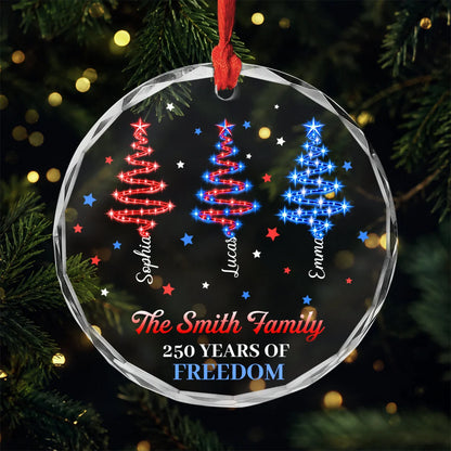 250 Years of Freedom Personalized Family Glass Ornament - Custom Names for Christmas Holiday Decor