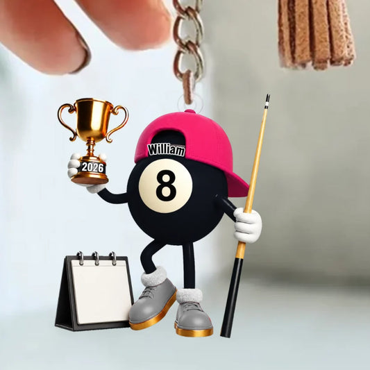 Personalized Billiard Mascot Keychain - Custom Pool Champion Trophy Acrylic Keyring Gift