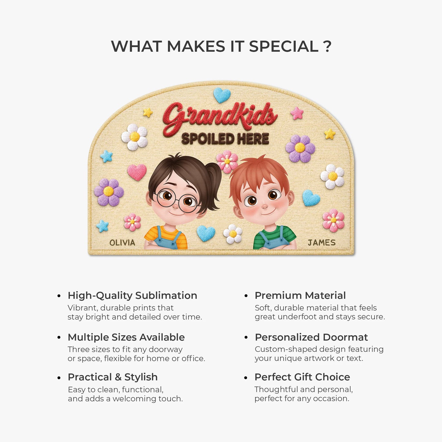 Custom grandkids spoiled here doormat featuring personalized grandkid avatars for grandma and grandpa decor image 6