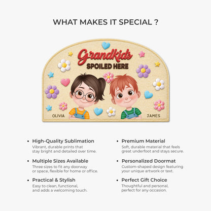Custom grandkids spoiled here doormat featuring personalized grandkid avatars for grandma and grandpa decor image 6