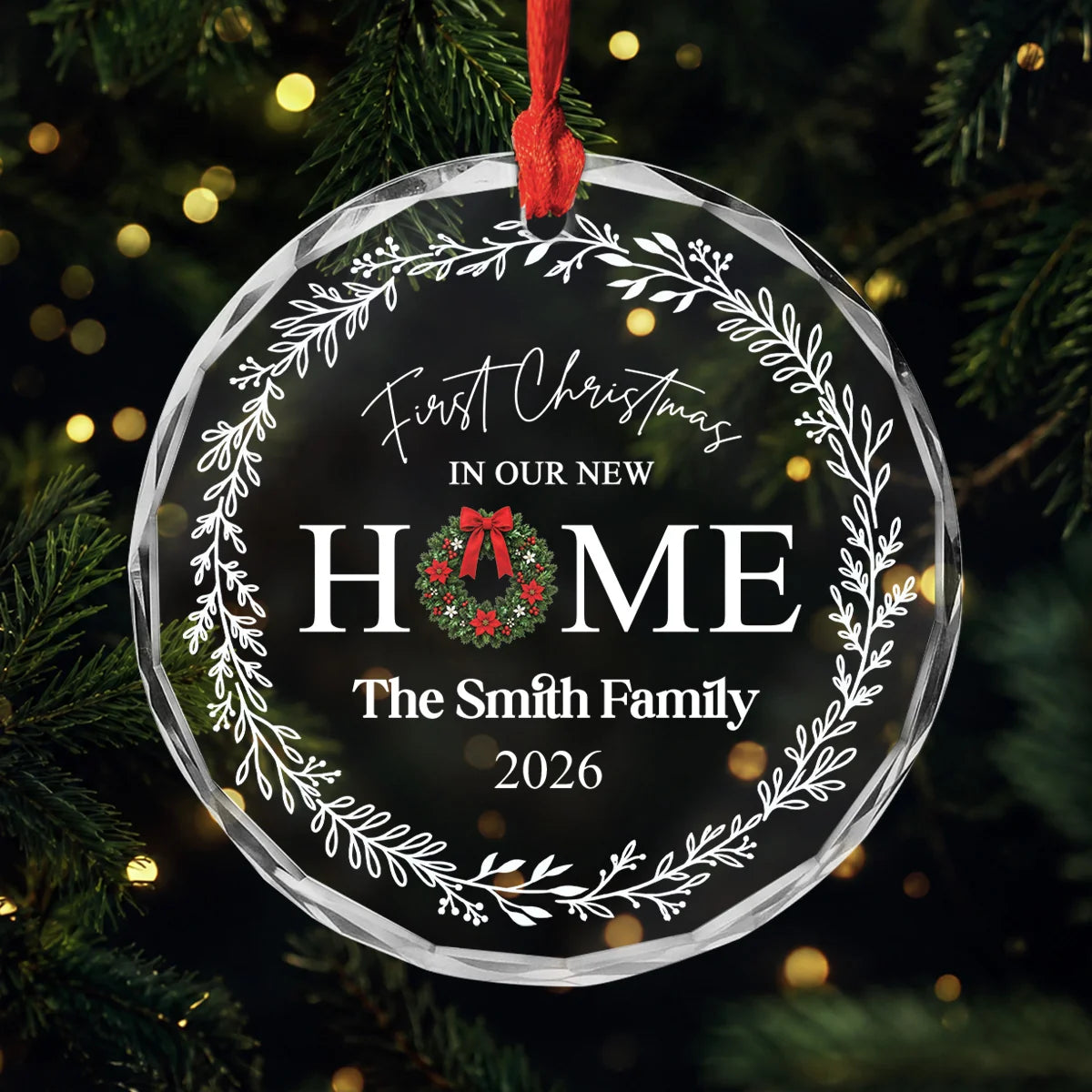 "First Christmas In Our New Home" Custom Glass Ornament - Personalized Family Keepsake