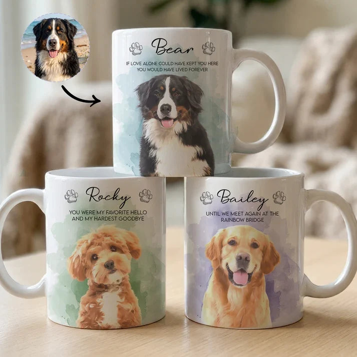 Until We Meet Again Personalized Watercolor Pet Photo Mug - Custom Pet Memorial Keepsake for Dog Lovers