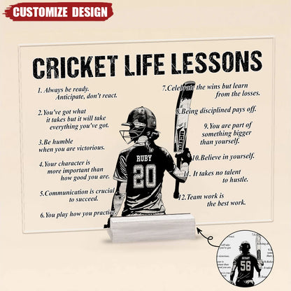 Cricket Life Lessons Personalized Acrylic Plaque - Custom Sports Keepsake Gift for Player