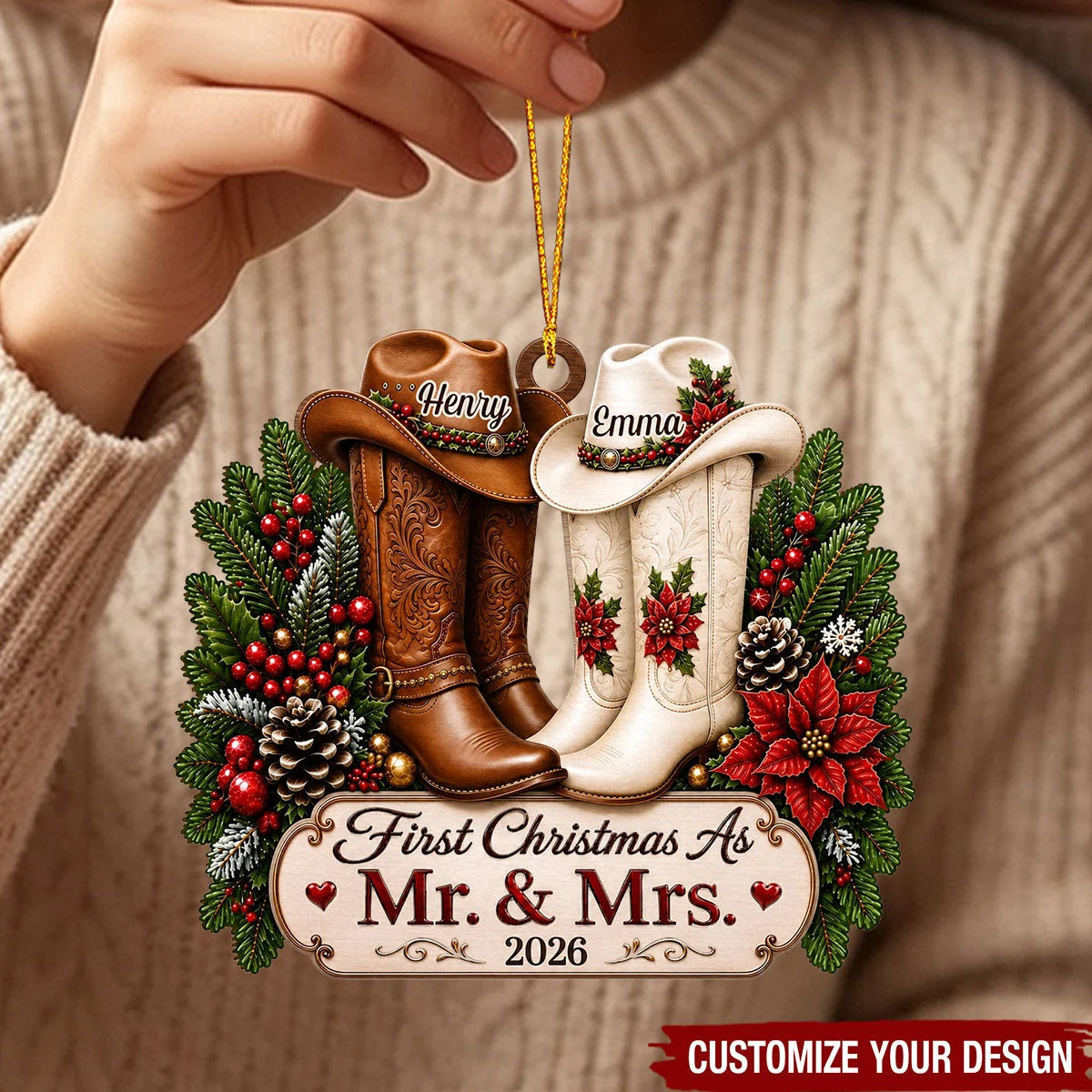 "First Christmas As Mr & Mrs" Personalized Acrylic Ornament - Custom Couples Wedding Keepsake