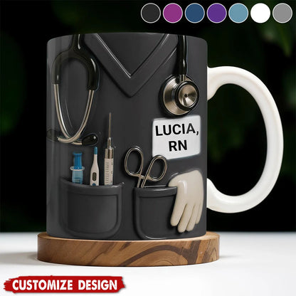 Custom Nurse Scrubs Coffee Mug - Personalized Stethoscope RN Gift for Healthcare Workers