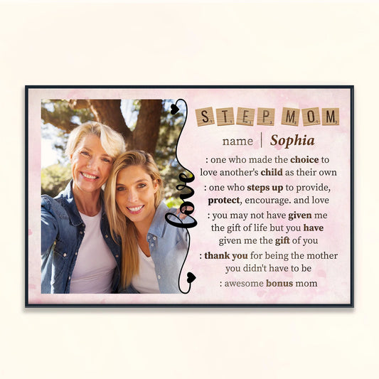 Awesome Bonus Mom Personalized Canvas / Poster - Custom Step Mom Photo Wall Art Keepsake Gift
