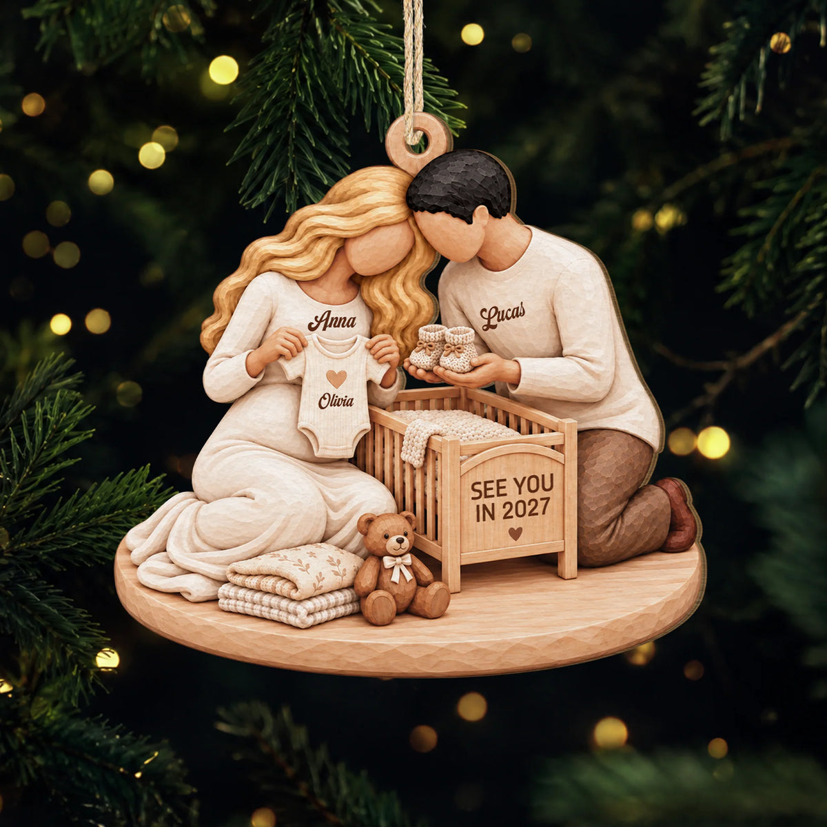 See You in 2027 Personalized Wooden Ornament - Pregnancy Keepsake for Expecting Parents