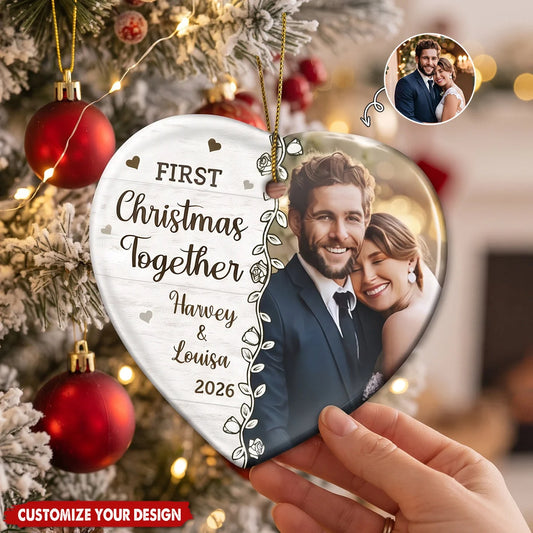 First Christmas Married Photo Ceramic Ornament - Custom Mr & Mrs Christmas Together Gift