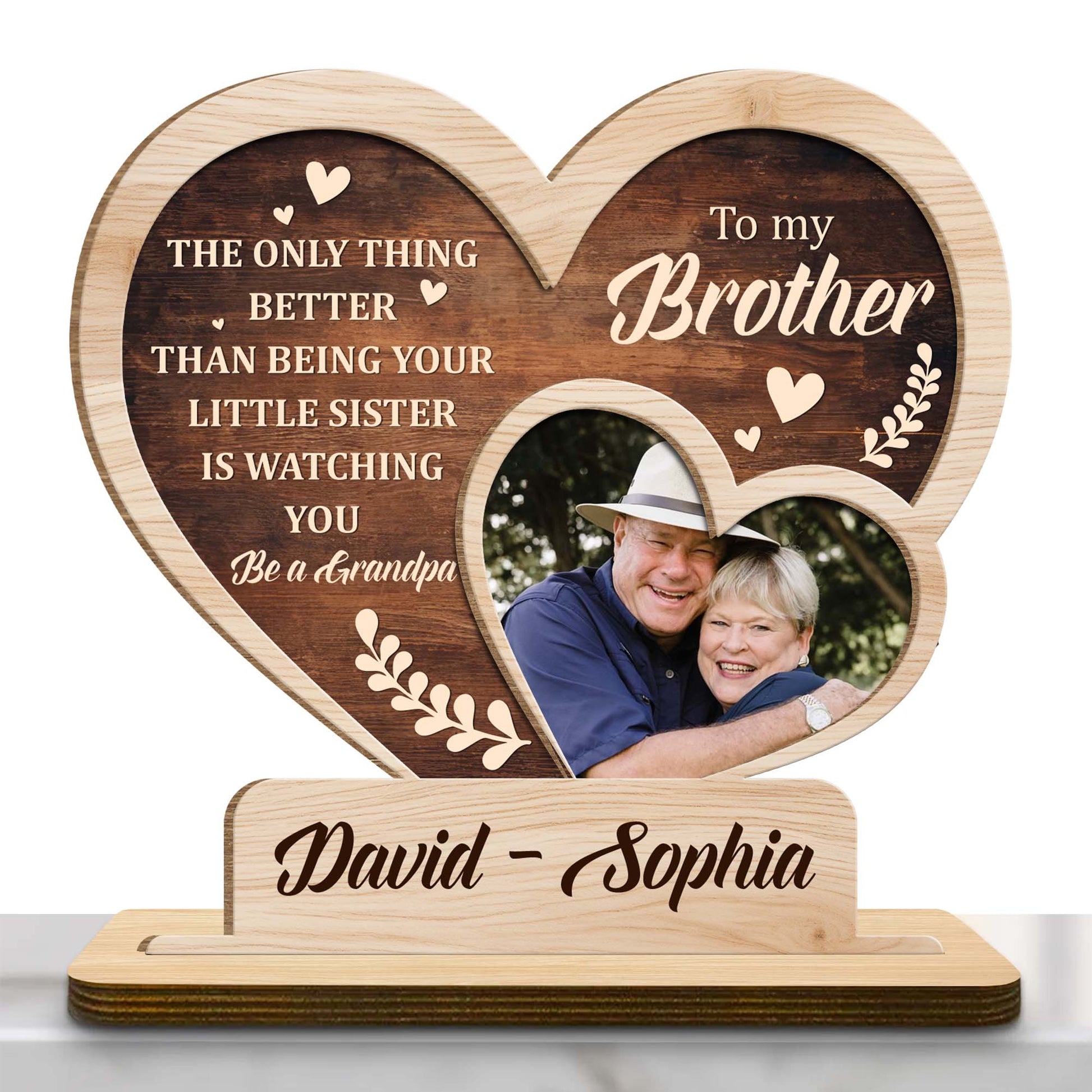 Personalized wood plaque for brother with custom photo frame and sentimental quote - custom keepsake desk gift with flat base image 7