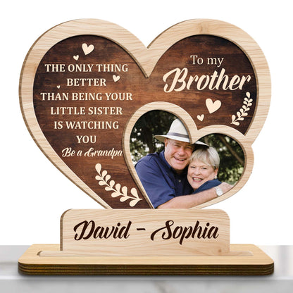 Personalized wood plaque for brother with custom photo frame and sentimental quote - custom keepsake desk gift with flat base image 7