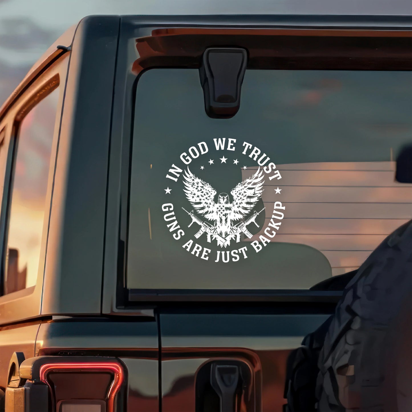 In God We Trust Guns Are Just Backup - Custom Patriotic Eagle Car Decal Sticker