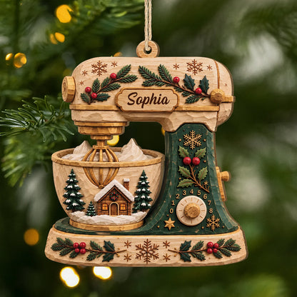 Personalized Christmas Baking Mixer Wooden Ornament - Custom Name Kitchen Keepsake Gift
